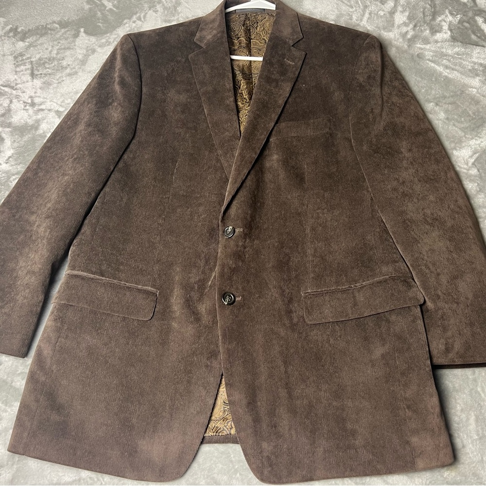 LRL Ralph Lauren Corduroy Sport Coat Brown 42R FINE WALE Blazer Jacquard Lined